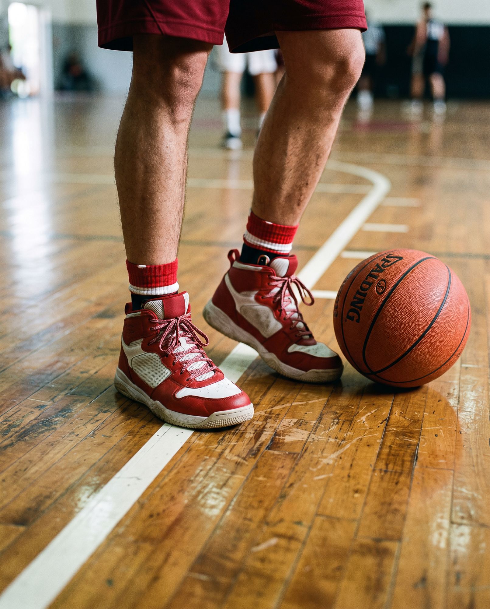 Scarpe da basket rosse sul parquet